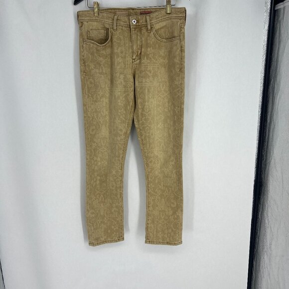 Pilcro and the Letterpress Denim - Pilcro  Anthropologie Tan Damask Print Slim Boyfriend Jeans Size 29